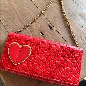 Gucci Red Embossed Clutch with Heart Accent